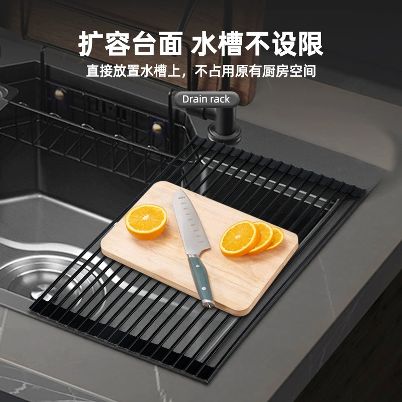 Foldable silicone and stainless steel drying rack by label-friendly brand, space-saving, multi-size, durable