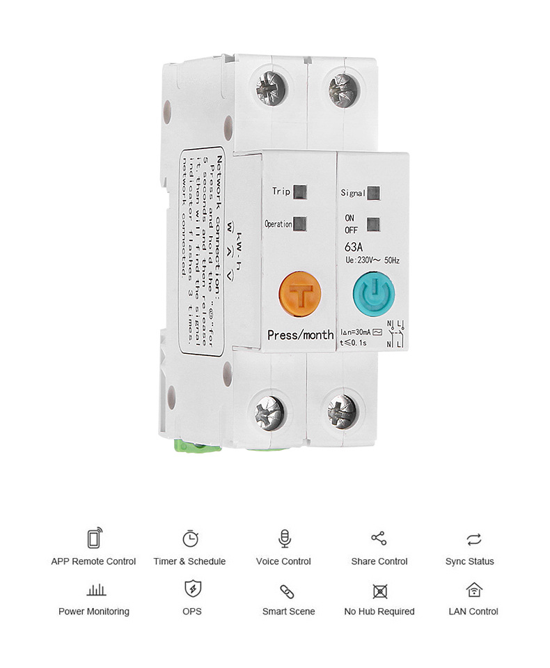 Yiweilian intelligent WIFI disjoncteur de fuite commutateur de commande à distance synchronisation électricité compteur ouvert relais 63A_voghion.com