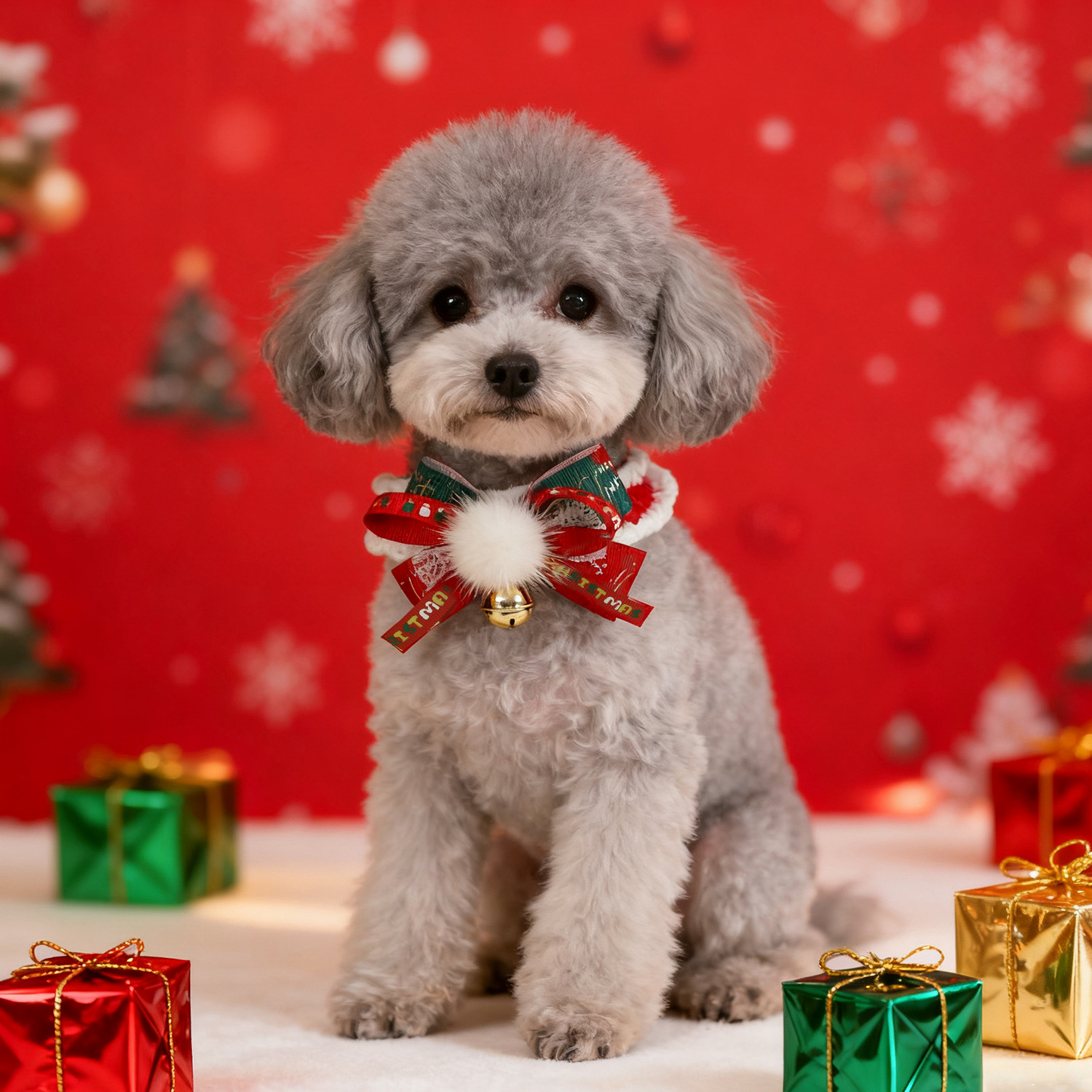 Gancho de mano de lana de mascota Navidad arco babillo collar gatos perros perros minceles corbata cuadrada collar campanas