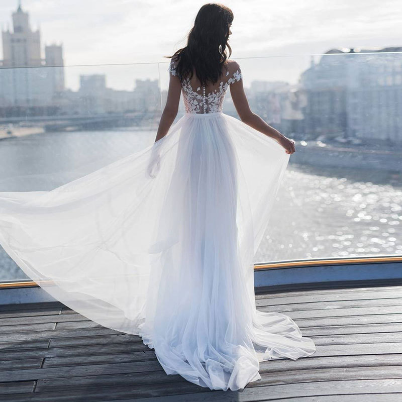 El comercio exterior de Europa y América Amazon AliExpress deseo nuevo encaje sin mangas vestido de novia sexy split largo trailing vestido de novia
