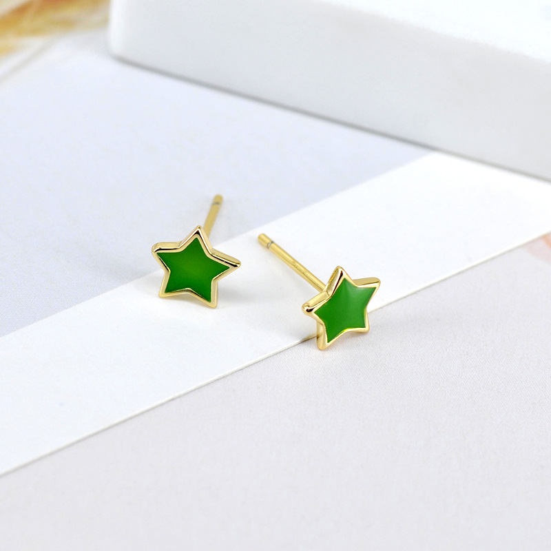 Fashion Multi-color Drop Glue Star Simple Copper Stud Earrings display picture 2