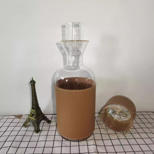 Light Luxury Style Glass Leather Wine Set, Large Capacity, Creative Ornament, Living Room Decoration, Tabletop, Restaurant, Hotel, Model Room