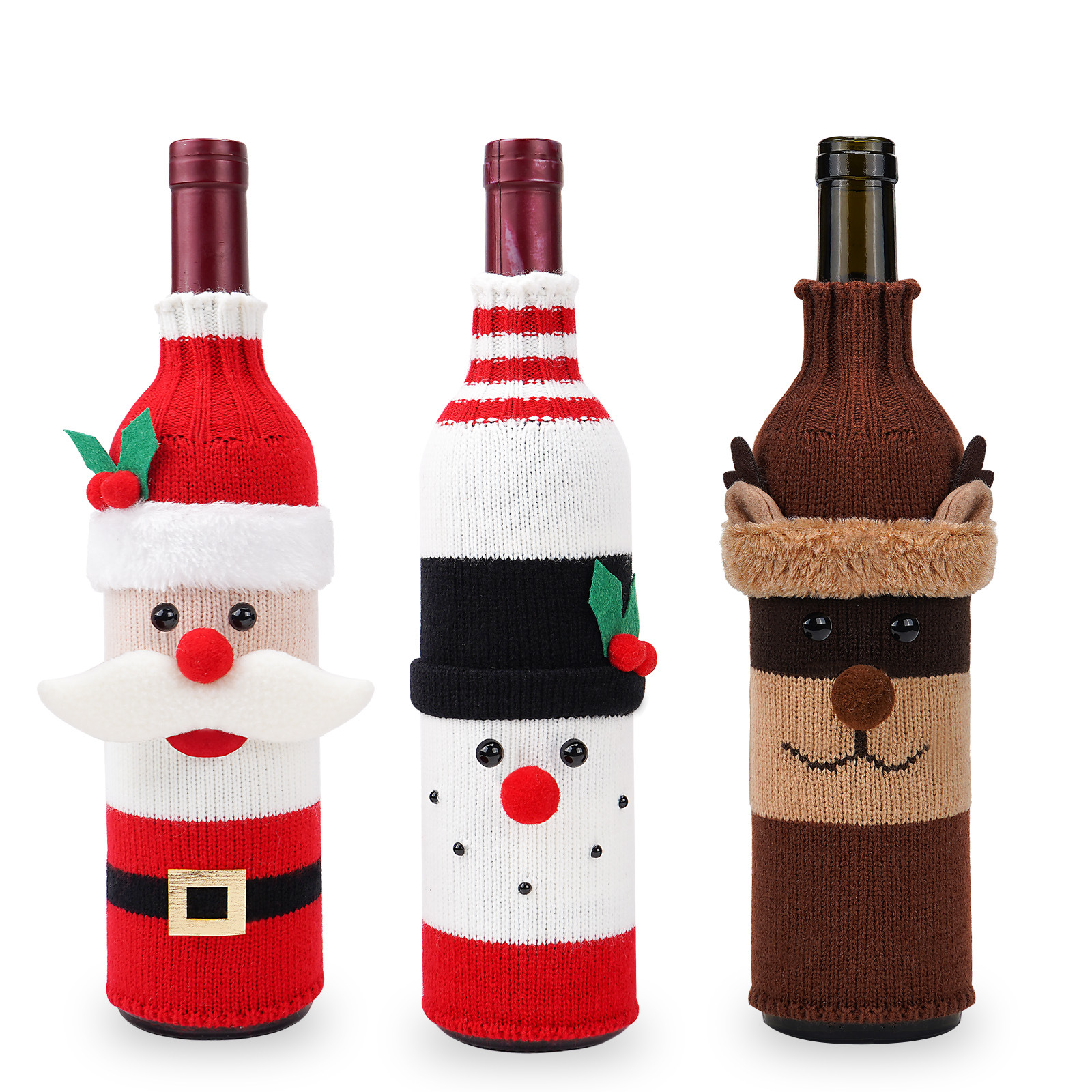 Nuevas decoraciones navideñas muñeco de nieve de edad avanzada cubierta de la botella de vino de Navidad cubierta de la botella de vino de punto Champagne cubierta de la botella de vino decoración de vacaciones