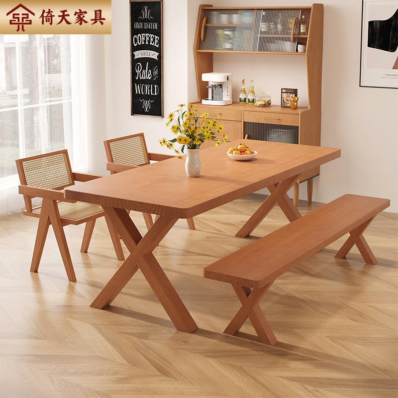 Yi Tian Chaji Feng Dining Table Solid Wood Table Home Use Small Apartment Dining Table Rectangular Table and Chair Combination Inn Negotiation Table 