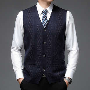 Autumn and Winter New Vest Men's V-neck Sleeveless Vest Men's Base Shirt Warm Cardigan Sweater Men's Knitwear