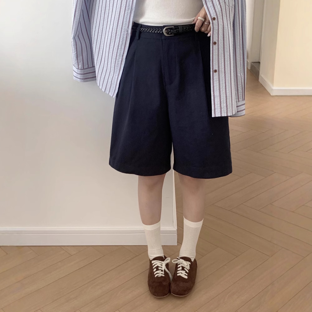 MISS, pantalones cortos casuales de dos prendas con puños de todo fósforo coreanos de Misi, pantalones de cinco puntos para mujer de primavera y verano (con cinturón)