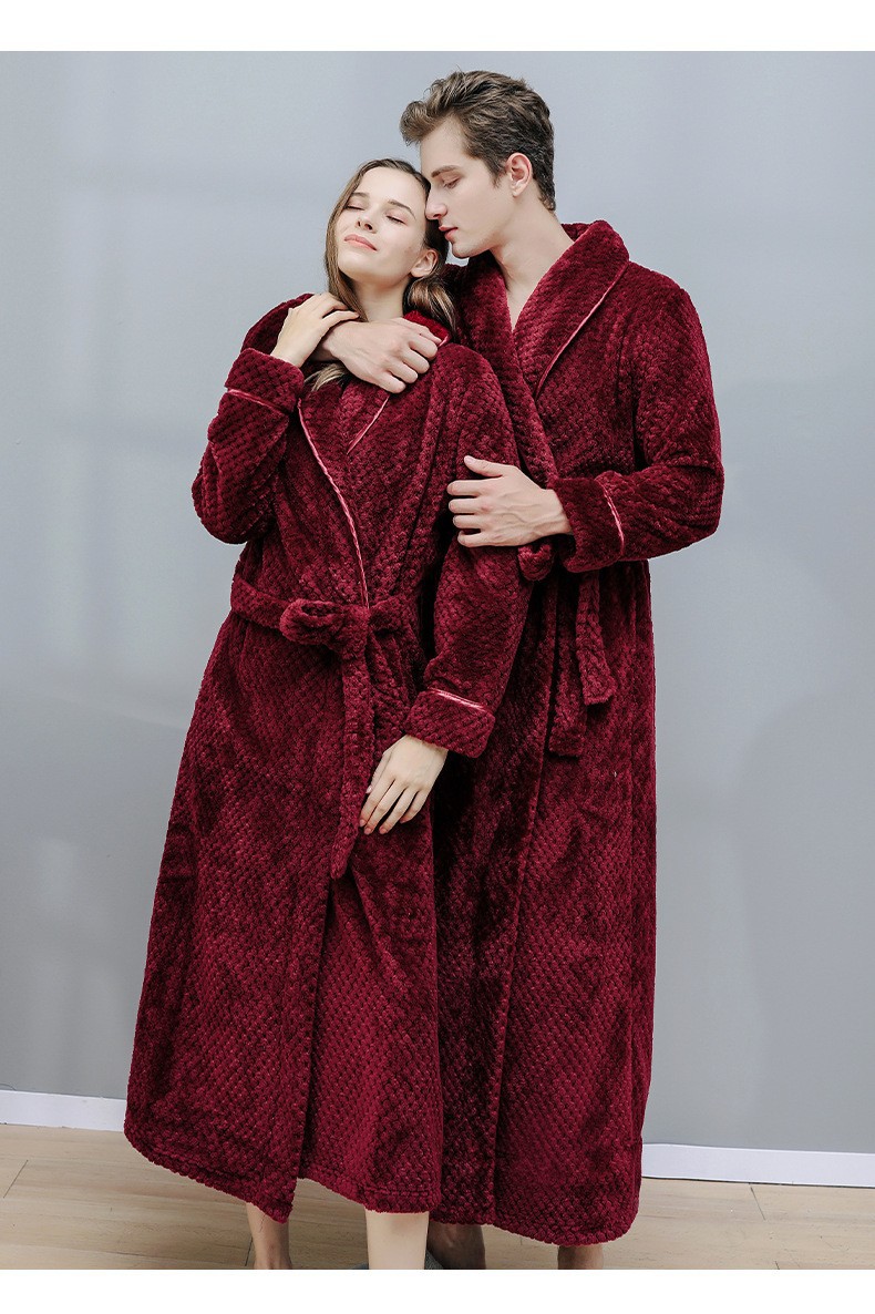 Nightgown women winter couple coral fleece bathrobe plus velvet thickened flannel men's pajamas autumn and winter long _voghion.com