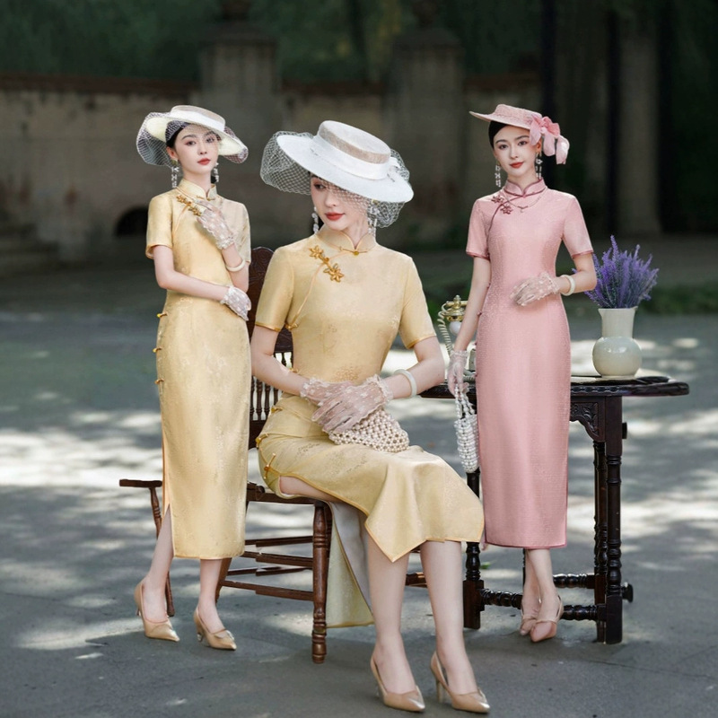 High-End Mulberry Silk Qipao 2026 New Vintage New Chinese Style Elegant Long Silk Dress for Brides and Wedding Banquets