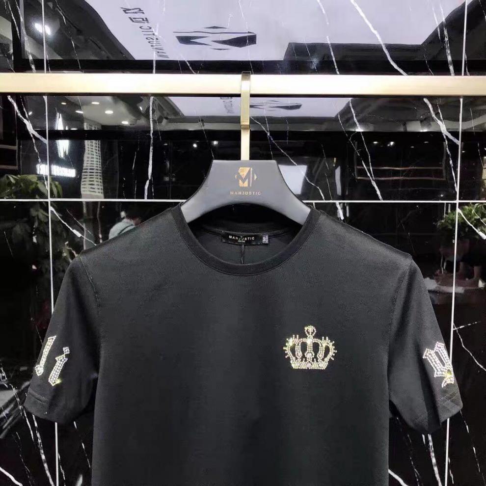 Men's Cotton T-shirt With Crown Diamond Detail Versatile Style_voghion.com