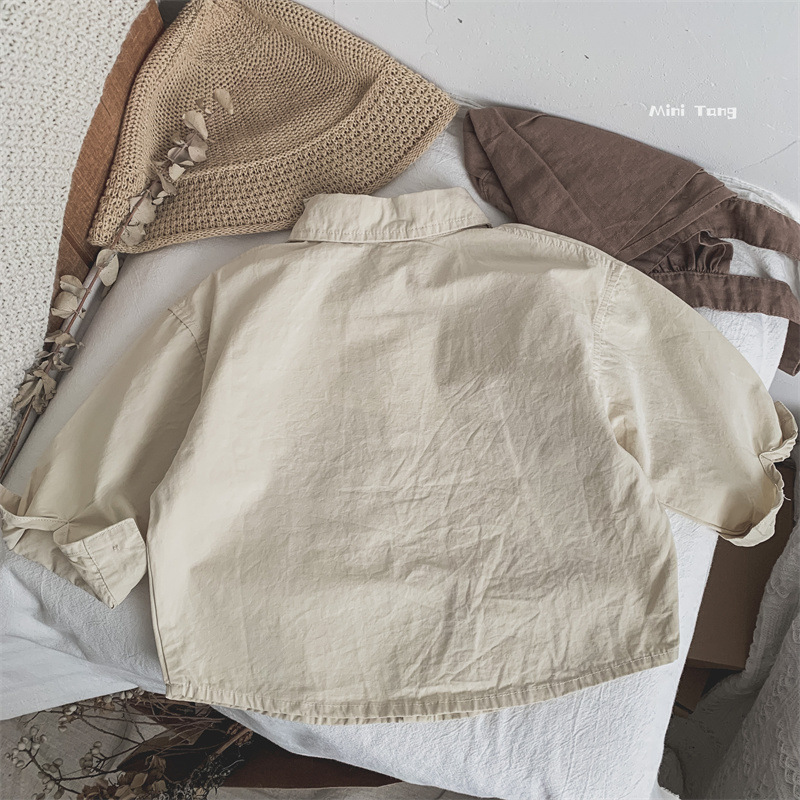 Nuevo estilo japonés y coreano de ropa infantil para hombres y mujeres bebés camisa versátil primavera y otoño ropa infantil base de dibujos animados con solapa camisa de manga larga