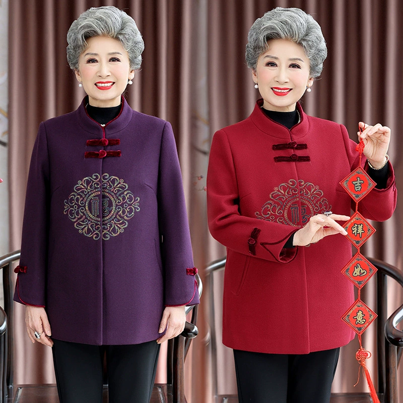 Старый Тан костюм женская мать весна и осень свадебный банкет свадебное платье старая леди бабушка Весна шерстяное пальто