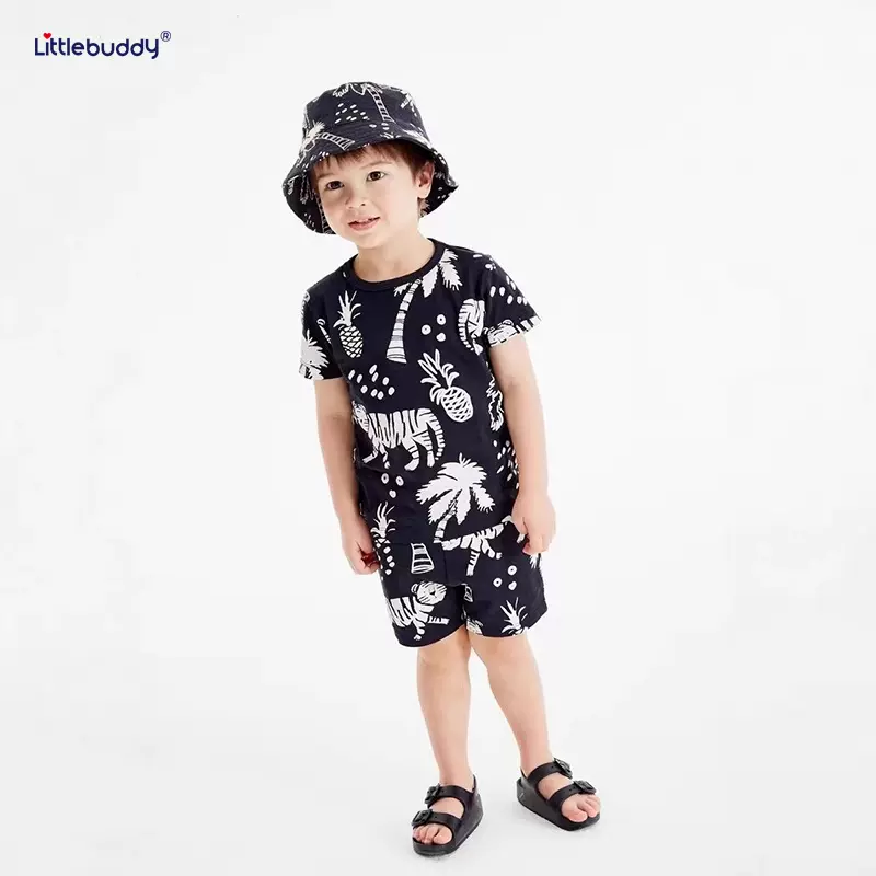 跨境专供2025夏季新品童装批发 儿童服装男短袖T恤套装衫宝宝