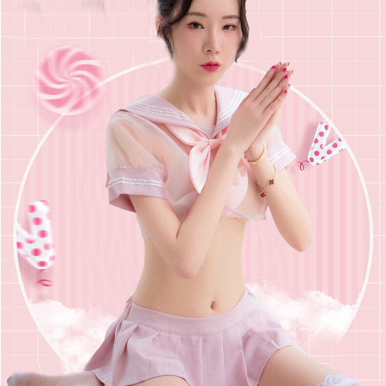 Sexy Lingerie, Sexy Student Uniform, Sailor Suit, Short Skirt, Transparent Suit, Tempting Female, Cute College Style