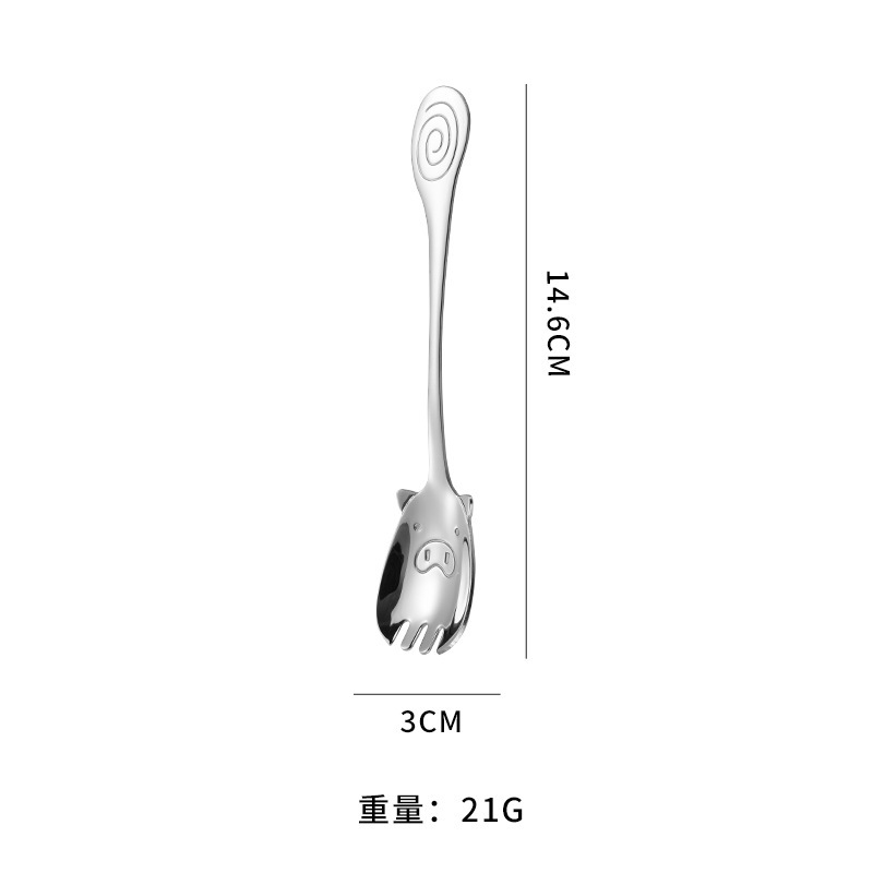 304ステンレスの子豚のスプーンとフォークのアイデアの食事のアイスクリームのデザートのケーキのかわいい漫画の子供の一体の食器|undefined