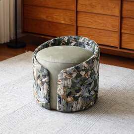 法式复古卧室梳妆凳中古民宿公寓化妆椅设计师创意换鞋凳圆凳家用