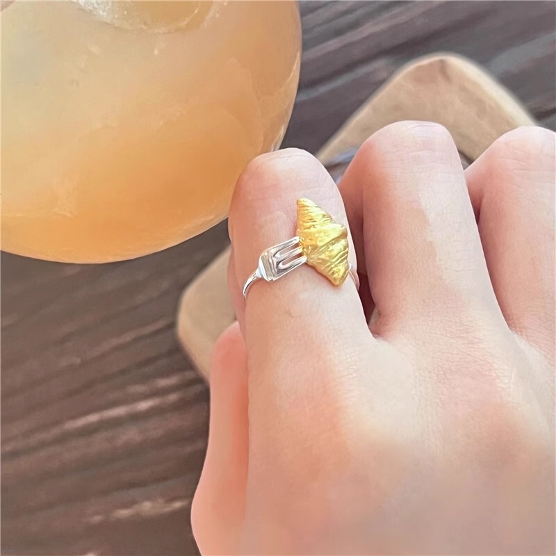 Niche Designer Breakfast Hornbag Ring Fork French Ode S925 Sterling Silver Art Niche Designer Breakfast Hornbag Ring Fork French Ode S925 Sterling Silver Art