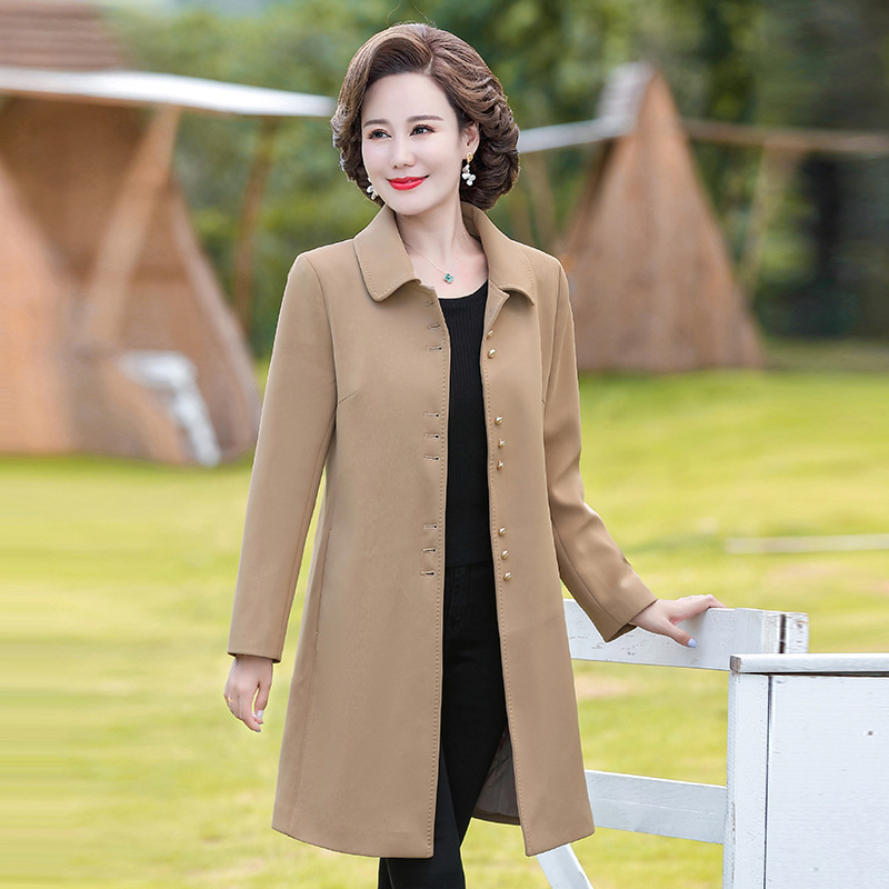 Middle-Aged Mother's Windbreaker, Women's Mid-Length Style, New Autumn Fashion, Stylish and Trendy, Suitable for 50-Year-Old Middle-Aged and Elderly Women, Spring and Autumn Coat