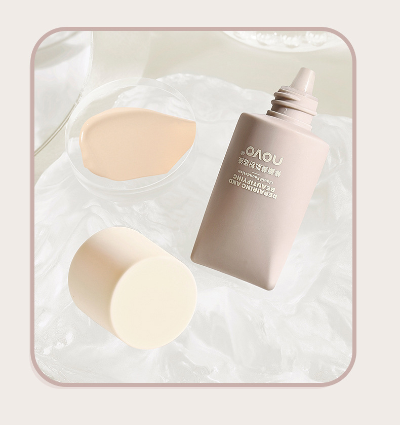 NOVO Makeup and Beauty Foundation controls oil, moisturizes, conceals blemishes, is water-resistant, sweat-proof, does not smudge, and is suitable for dry skin and cream undefined