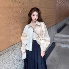 2025秋季新款小香风时尚翻领夹克外套女气质蕾丝拼接棒球服上衣女