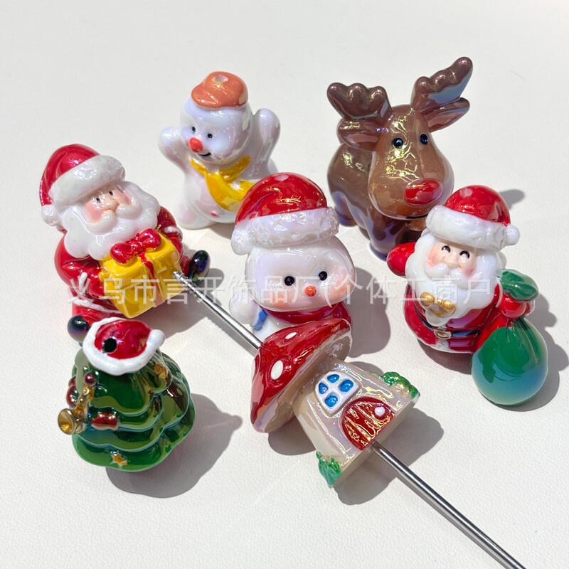 Christmas Series 3D Cartoon Beaded Pen Accessories Mobile Phone Keychain DIY Handmade Jewelry Materials