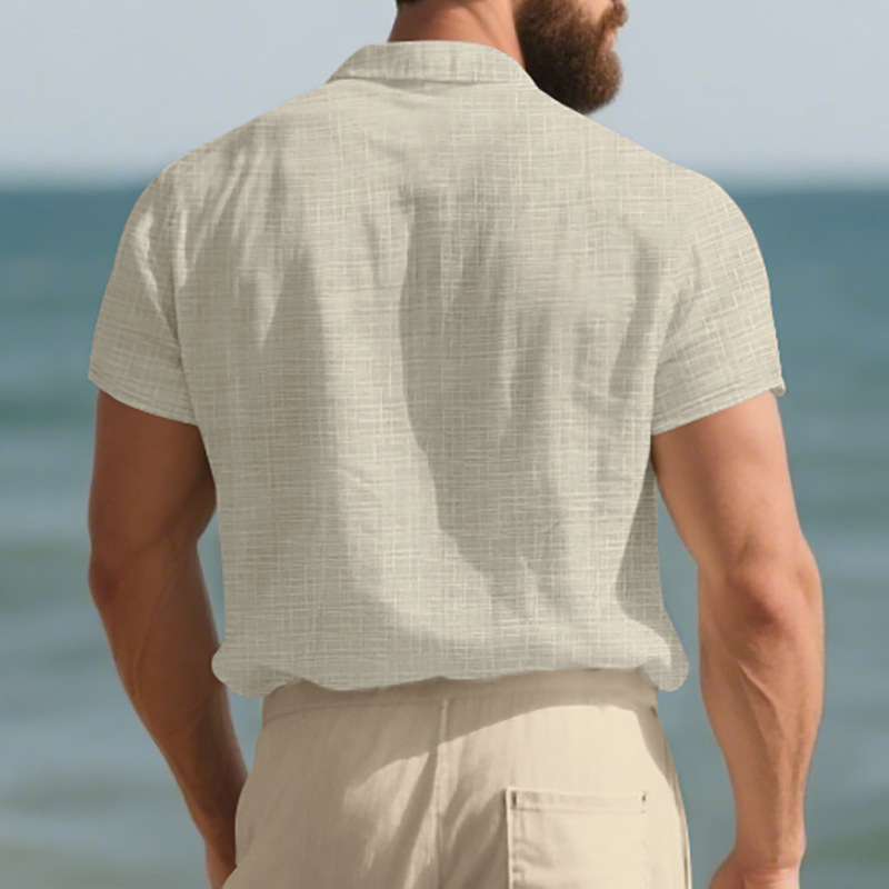 Chemise d'été à manches courtes pour homme, couleur unie, double poche, décontractée, pour les vacances_voghion.com