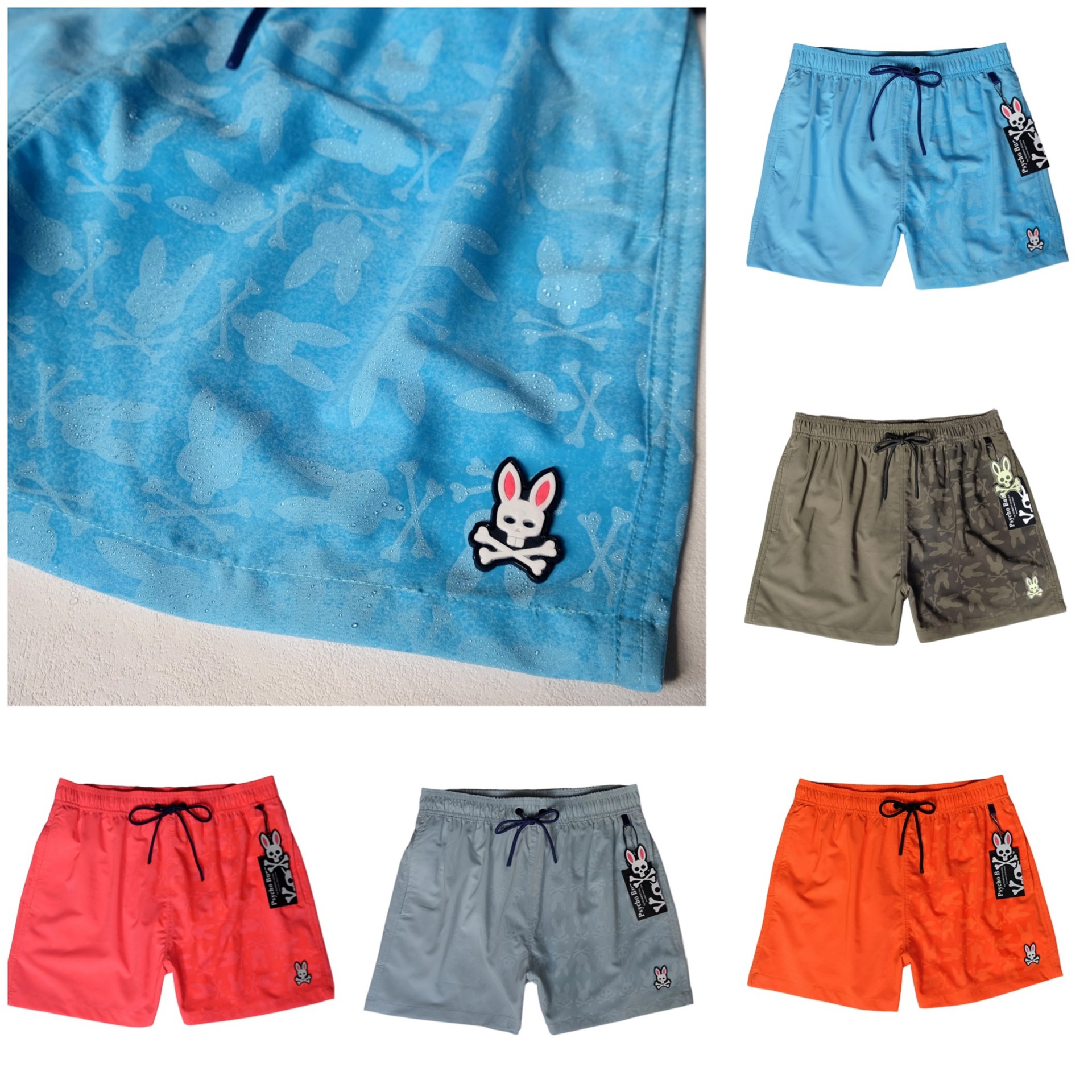 Men's Summer Swim Trunks Beach Pants Psycho Bunny Surfing Casual Beach Pants Stretch Quick-Dry Trim Pants