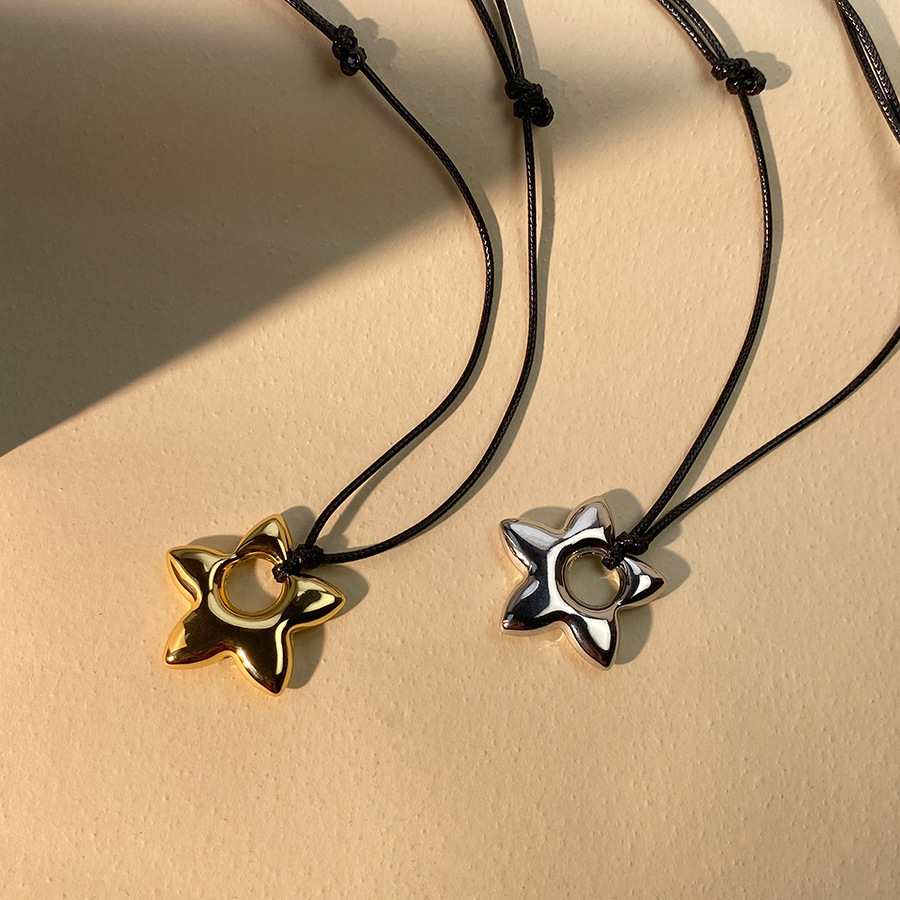 Lucky Black Rope Couple With Hollow Star Design, Adjustable Braided Rope, Sweet And Cool, Versatile, Unisex Necklace_voghion.com