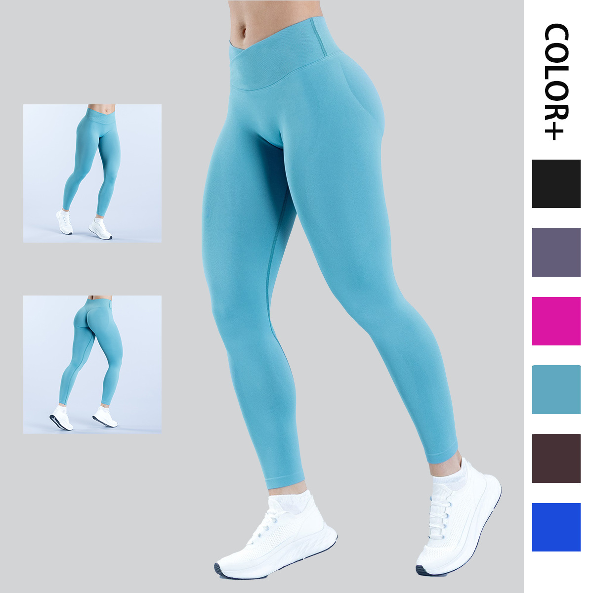European and American New Cross-Waist Sports Pants, Tight-Fitting Butt-Lifting, Quick-Drying Outdoor Running Sports Fitness Seamless Yoga Pants