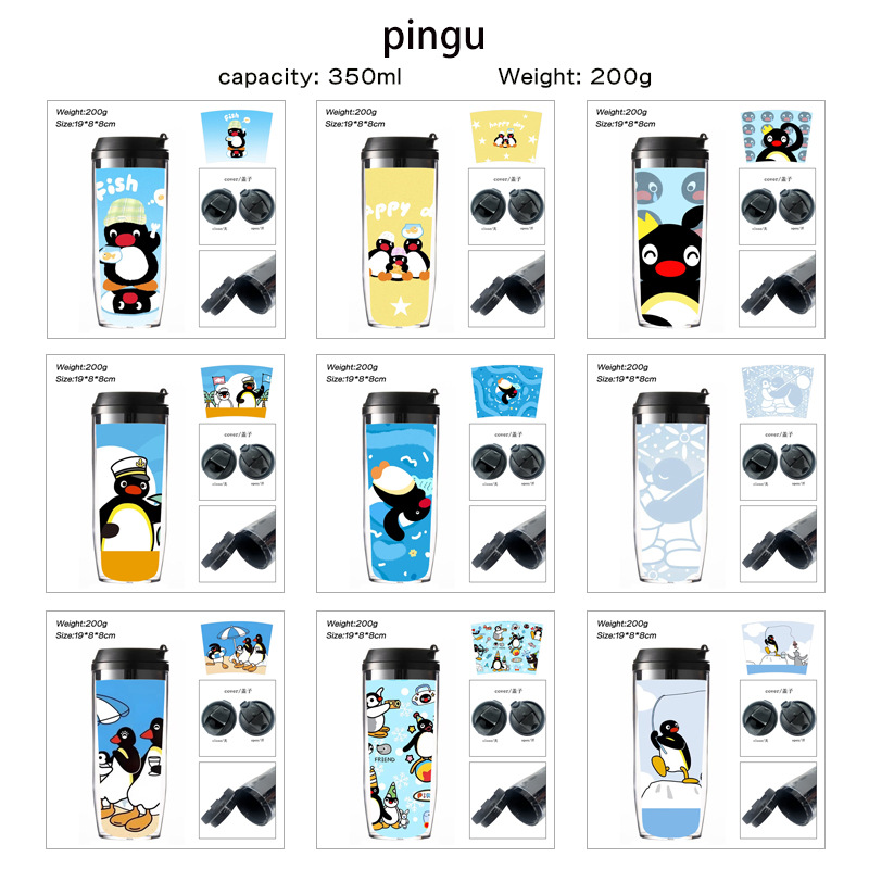 Pingu Anime Water Cup Cross-Border Wholesale Cartoon Peripheral Insulated Water Cup Student Outdoor Portable Cup Coffee Cup
