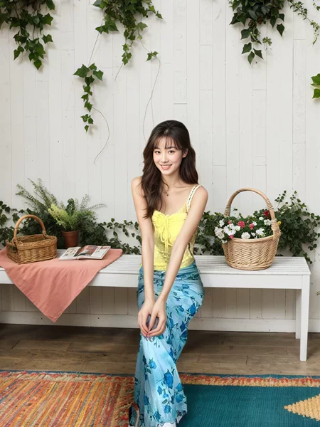 Seaside Holiday Style Drawstring Strapless Swimsuit Women's Summer Blue Floral Skirt Long Skirt Two-piece Swimsuit