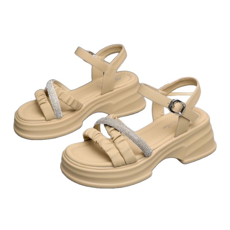 Sandálias de suela gruesa para mujeres de verano 2026 nuevo estilo de hadas aumentó la altura de los zapatos romanos de suela suave, zapatos de playa.