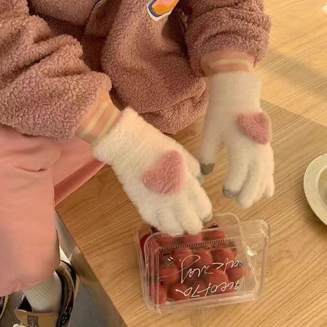 Guantes de peluche de otoño y invierno damas guantes de punto de peluche caliente antifría engrosado guantes lindos de dibujos animados al por mayor