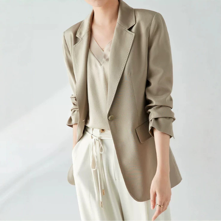 30mm Heavy Silk Blazer for Women, Single Button, Casual and Elegant Professional Suit, Lightweight Casual Top