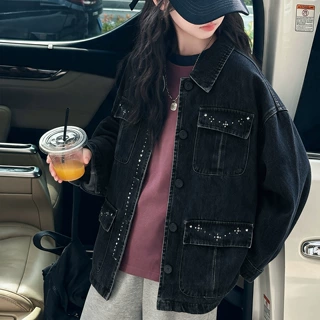 女童牛仔外套2026秋季新款中大童时尚洋气镶钻牛仔外套翻领上衣潮