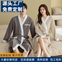 工厂定制LOGO生产睡袍华夫格睡衣女情侣浴袍五星酒店系带家居服