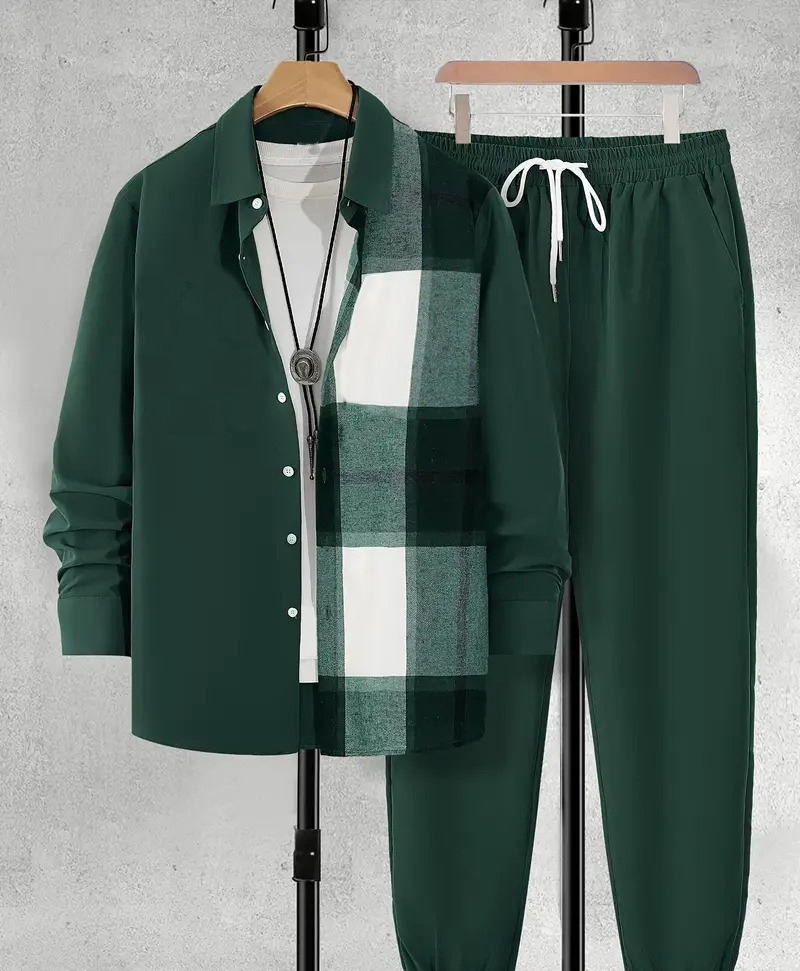 Comercio exterior europeo y americano Amazon 2024 tendencia de moda casual costura camisa de manga larga pantalones traje MB12 ML4