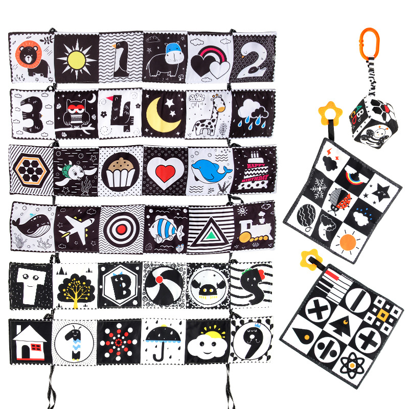Baby bed Early education Cloth book Toys baby Lathe new pattern black and white Two-sided Puzzle Bed around Saliva towel Pendant
