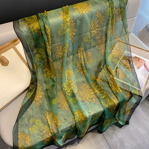 Silk scarf for women spring and autumn new style printed soft gauze extra large summer sun protection beach scarf women's gauze scarf shawl outer scarf