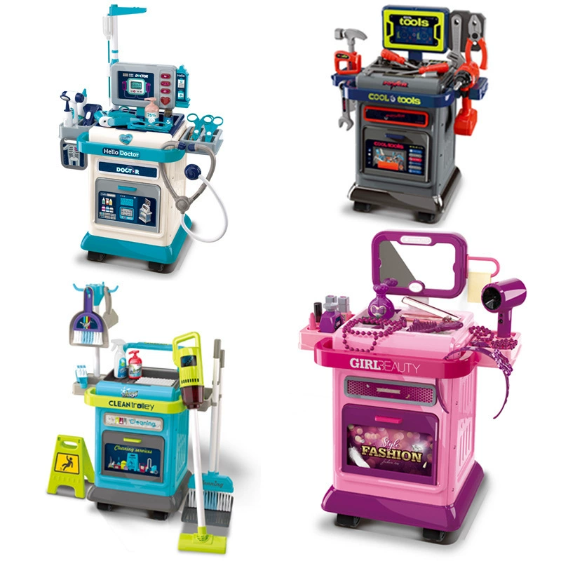 Набор трансграничных колясок, инструменты для игрового дома, косметические медицинские инструменты, чистящие подарки для мальчиков и девочек, детские игрушки для внешней торговли.