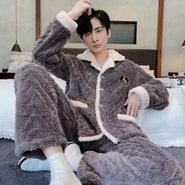 加厚珊瑚绒睡衣男士冬季套装长袖秋冬青年男款法兰绒秋冬天家居服