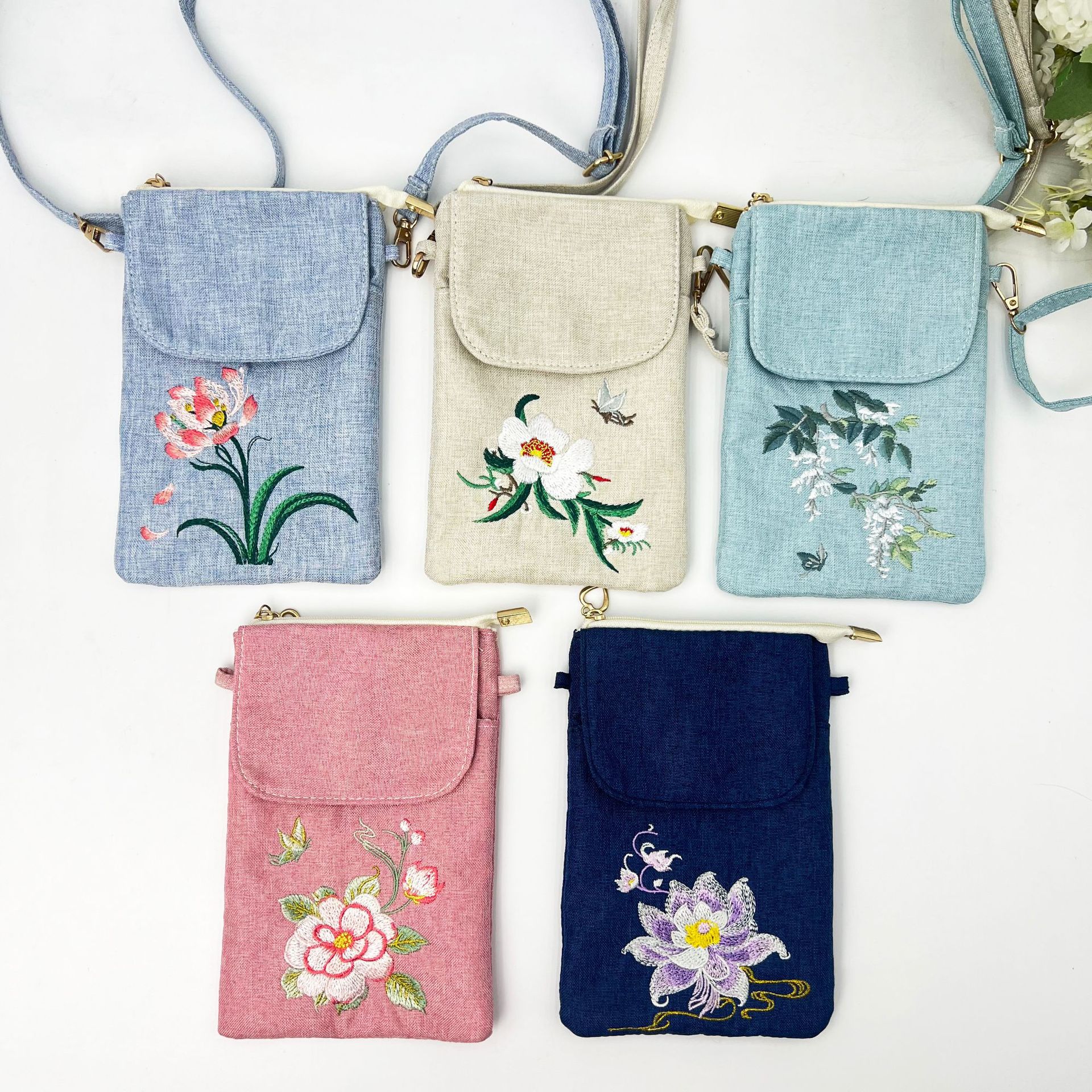 Yijia 2025 New Zipper Mobile Phone Bag Double-Layer Anti-Loss Crossbody Bag National Style Embroidered Small Bag Macaron Color