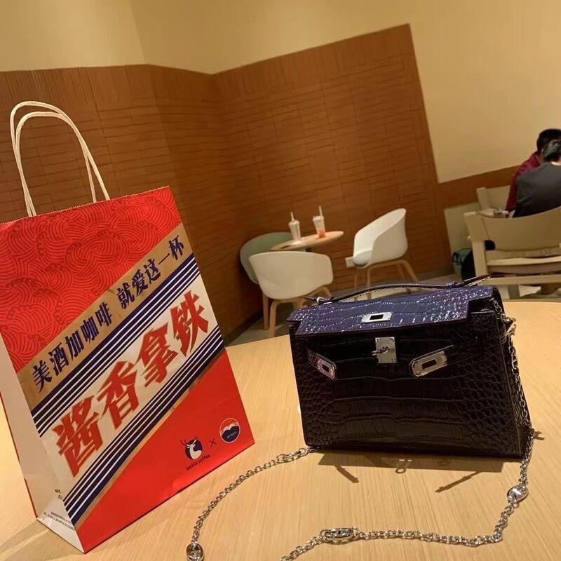 2021 New Model First Layer Cowhide Crocodile Pattern Mini Kelly Bag Chain Bag Shoulder Crossbody Women's Bag Trendy Light Luxury