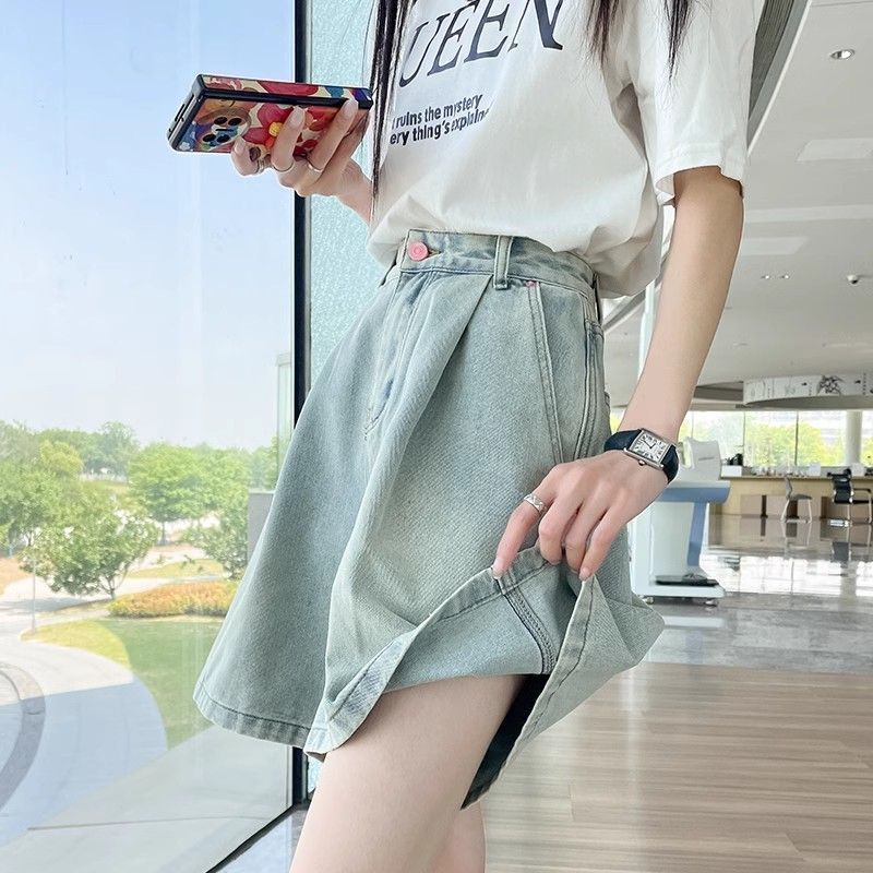 Denim Shorts Women's Summer Thin 2025 New Fat mm High Waist Loose Slimming Look Wide Leg Mid-Length Pants for Small People