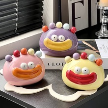 新款创意多巴胺色系陶瓷水果叉套装咖啡厅香肠大嘴收纳罐水果签子