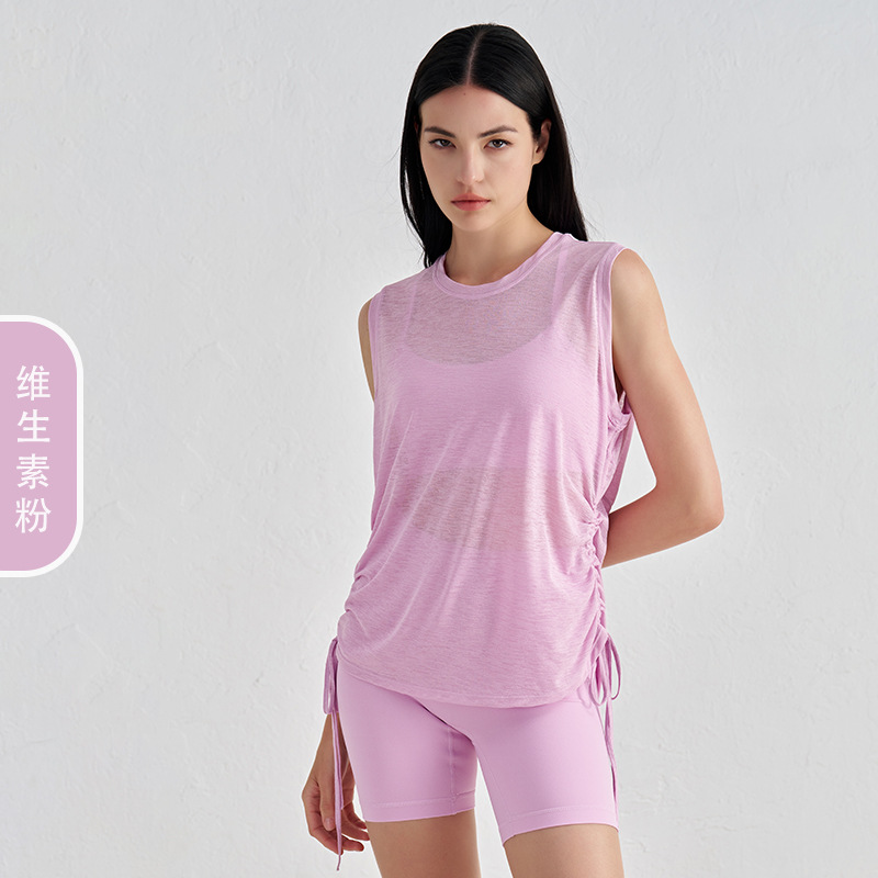 Festival de bambú de bambú espalda ventilada de verano mujer cuello redondo suelto sin mangas chaqueta deportiva bajo cuerdas pullover jersey de yoga
