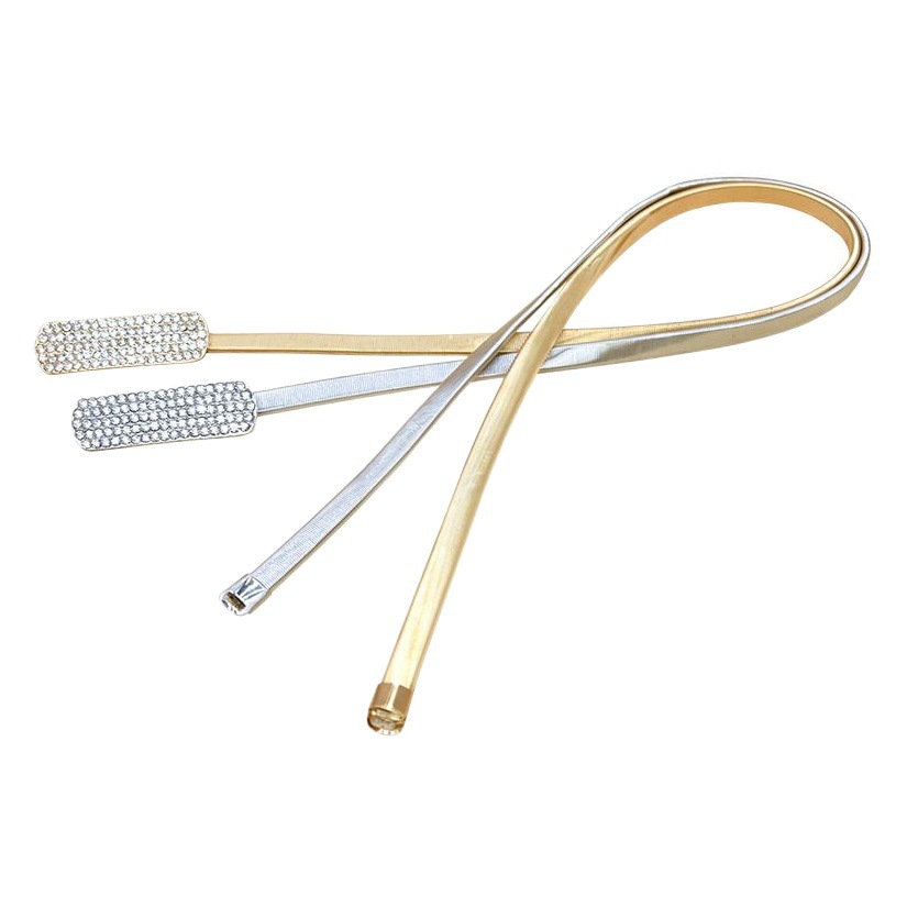 Fábrica al por mayor de la cadena de cintura de primavera metal oro todo partido cinturón elástico de las mujeres diamante incrustado Cadena de cintura delgada Diamante de cinco filas