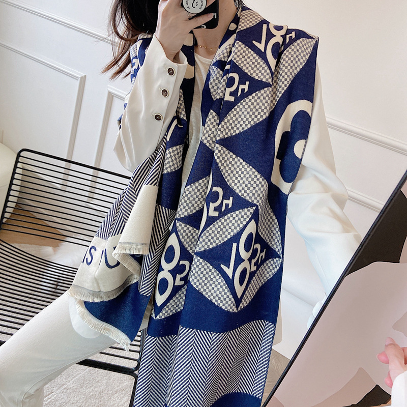 Otoño e invierno europeos y americanos Nueva bufanda cálida retro de Cachemira engrosada de doble cara bufanda de doble uso de aire acondicionado chal ropa exterior