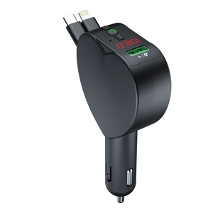Y2 car bluetooth mp3 charger stretch retractable cable Apple Huawei cigarette lighter super fast charge digital display car charger