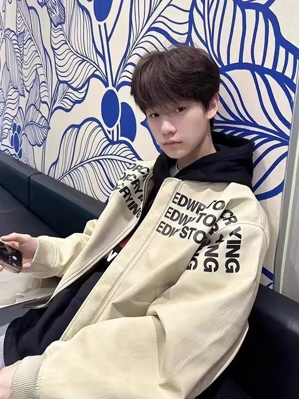 Chaqueta de cuero impresa con letras, chaqueta de otoño para niños, chaqueta de hiphop americana, chaqueta de béisbol, invierno y otoño