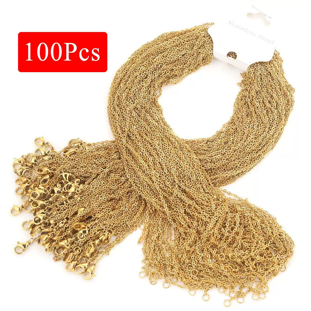 100条/扎 不锈钢项链O字压扁链十字链条 钛钢项链 DIY手工半成品